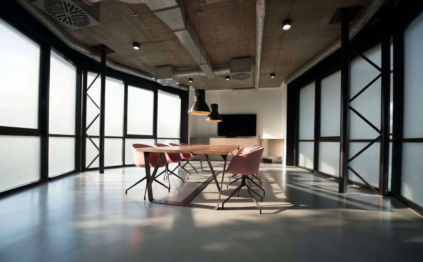 Meeting room glass in clear and opaque states - opaque state (power off)