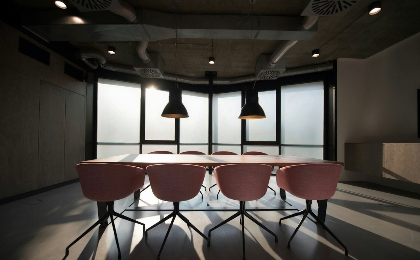 Office glass partition with PNLC smart film - opaque state (power off)