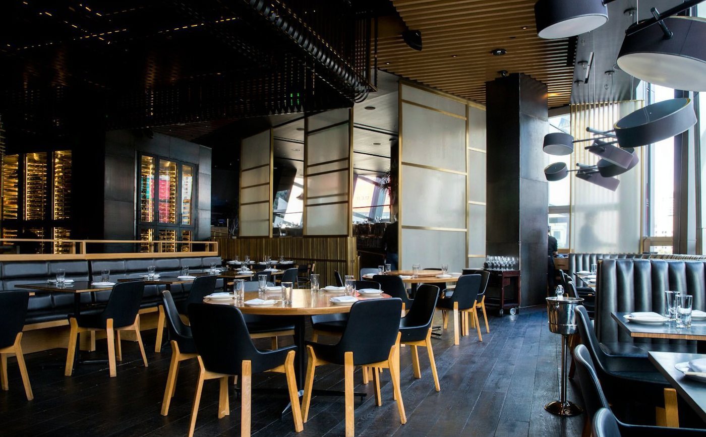 Restaurant partition glass in clear and opaque states - opaque state (power off)