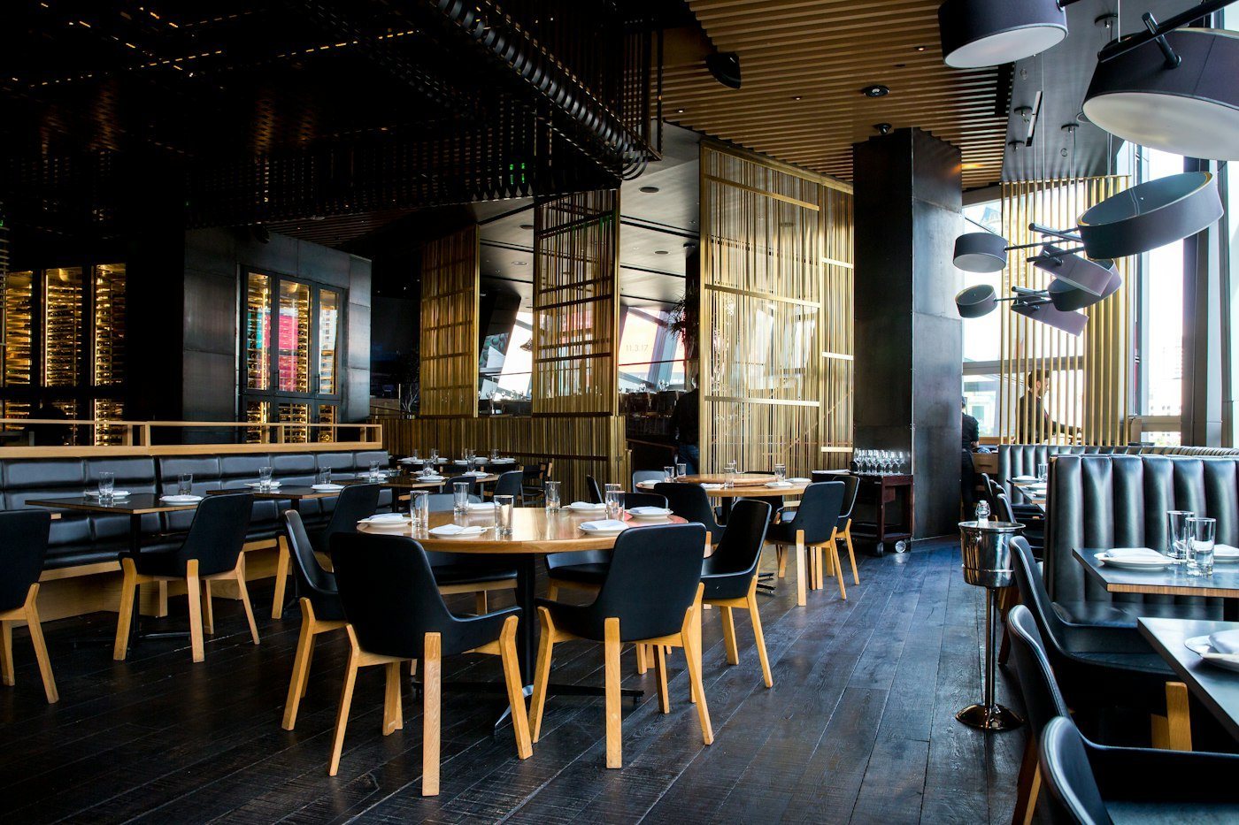 Restaurant partition glass in clear and opaque states - clear state (power on)