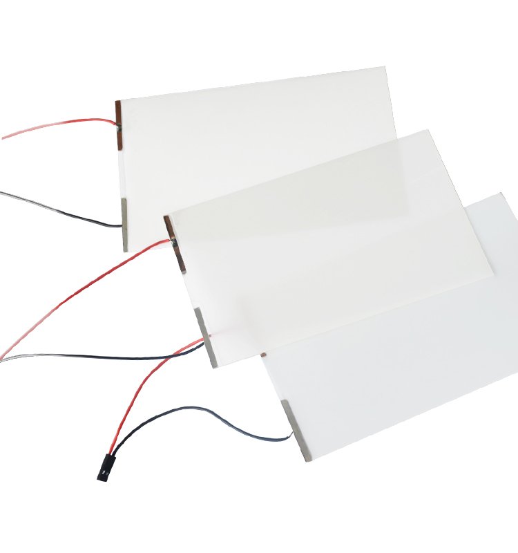 Three SGV smart film sheets with busbar electrodes and power leads